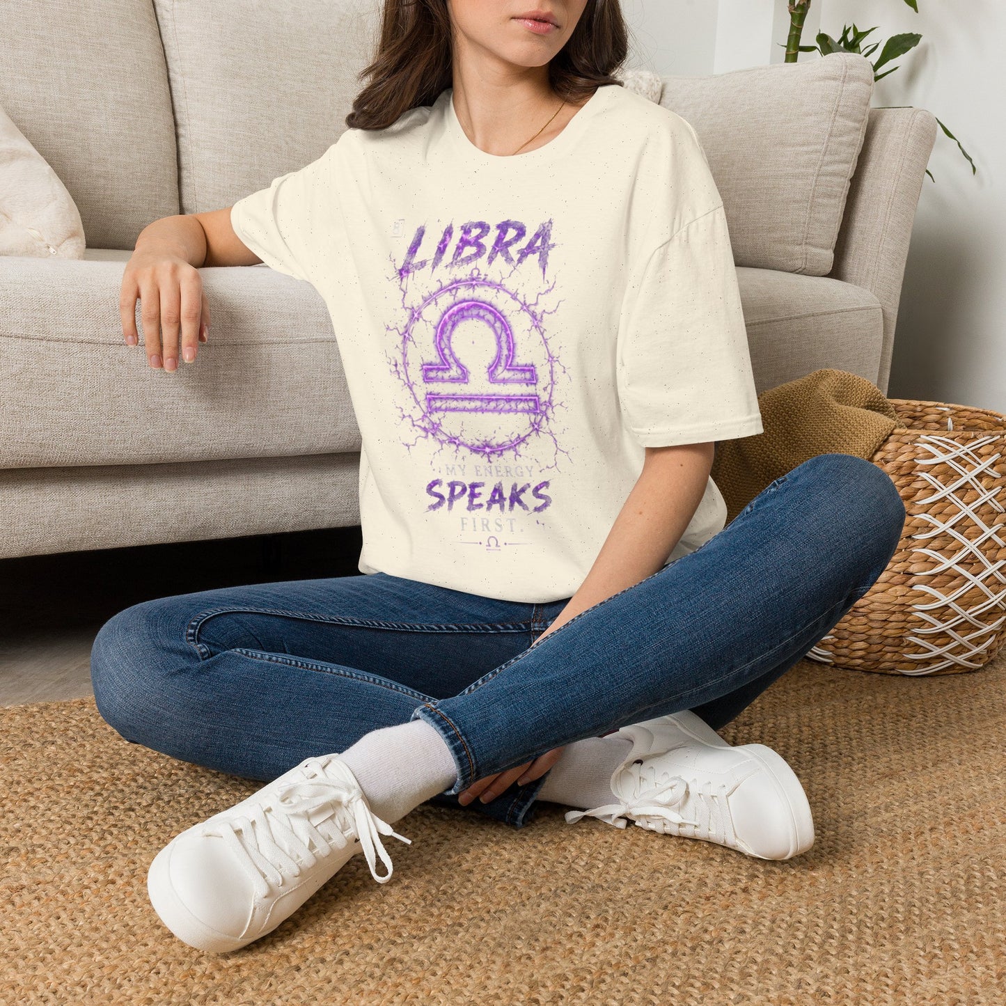 Libra Zodiac T-Shirt — Purple Libra Symbol & "Libra Speaks" Graphic