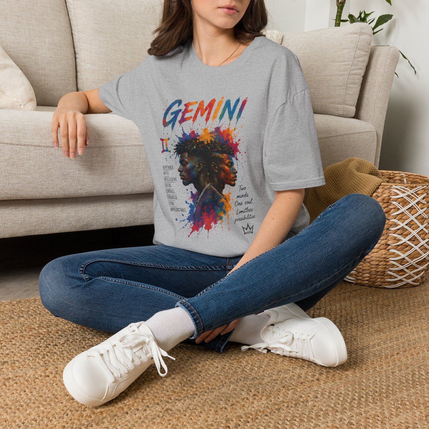 Gemini Zodiac T‑Shirt — Colorful Twin Silhouette Astrology Tee