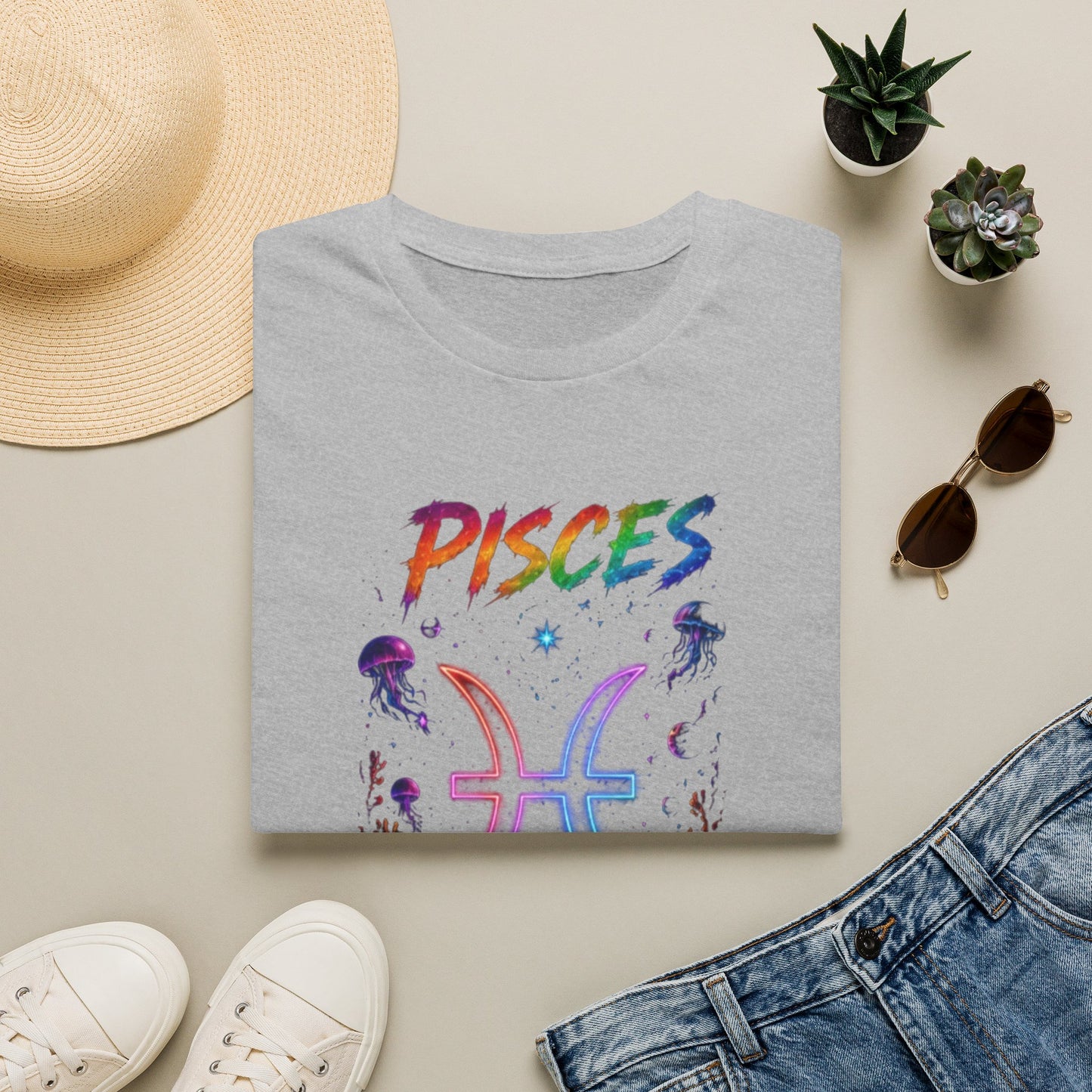 Pisces Zodiac T-Shirt — Rainbow Cosmic Fish Astrology Tee