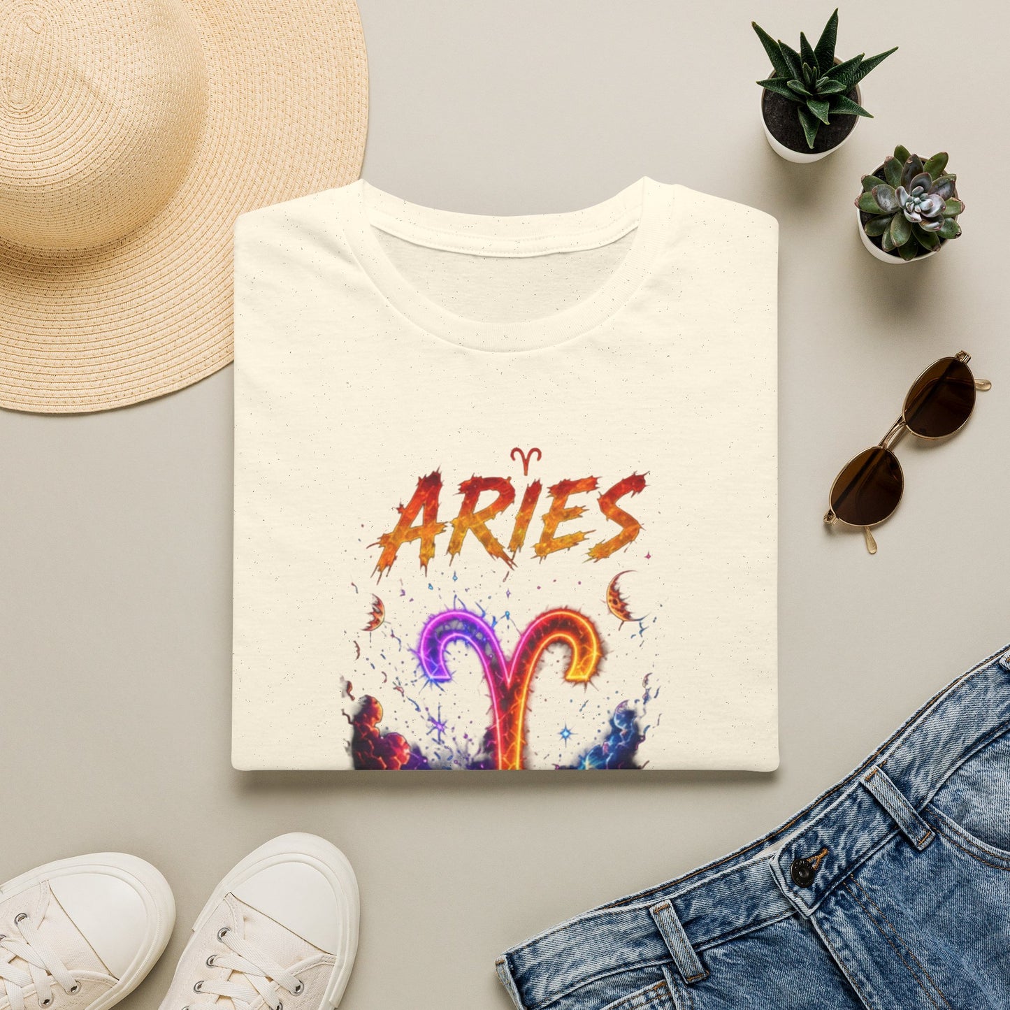 Aries Zodiac T-Shirt — Neon Aries Symbol Astrology Tee