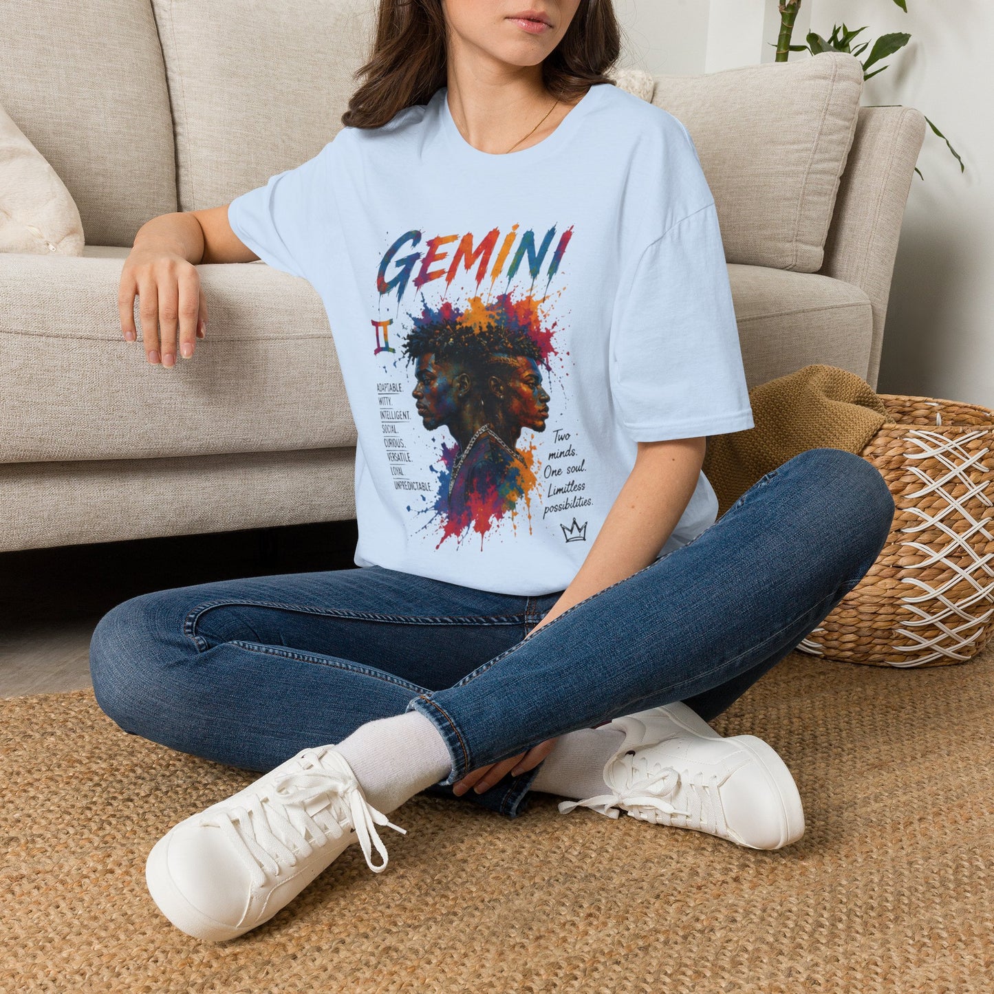 Gemini Zodiac T‑Shirt — Colorful Twin Silhouette Astrology Tee