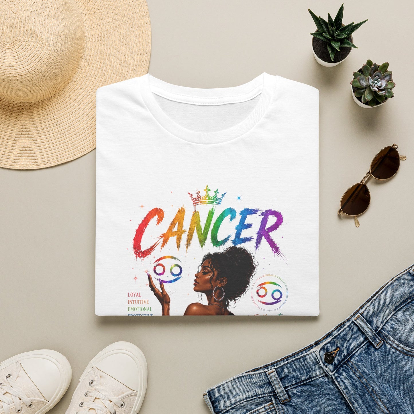 Cancer Zodiac T-Shirt — Rainbow Astrology Sign with Silhouette