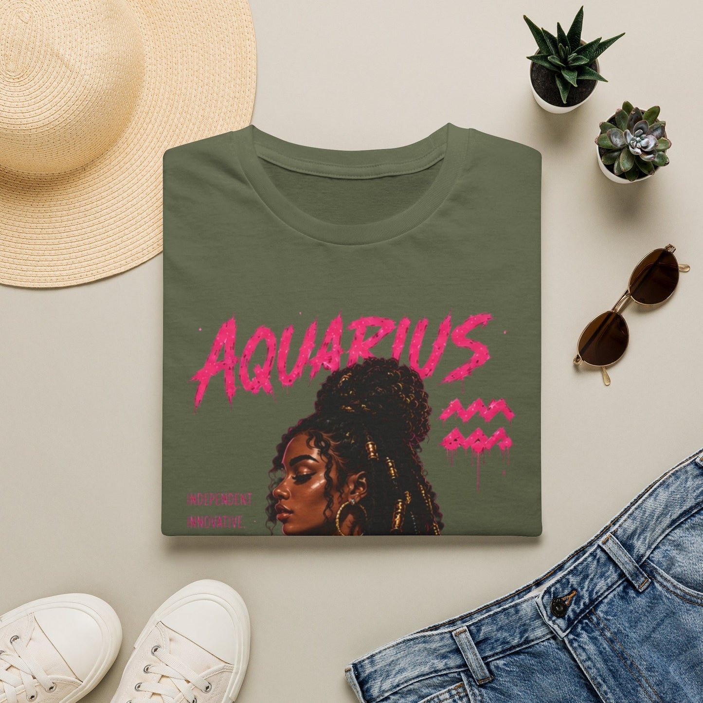 Aquarius Zodiac T-Shirt — Empowered Black Queen Astrology Tee
