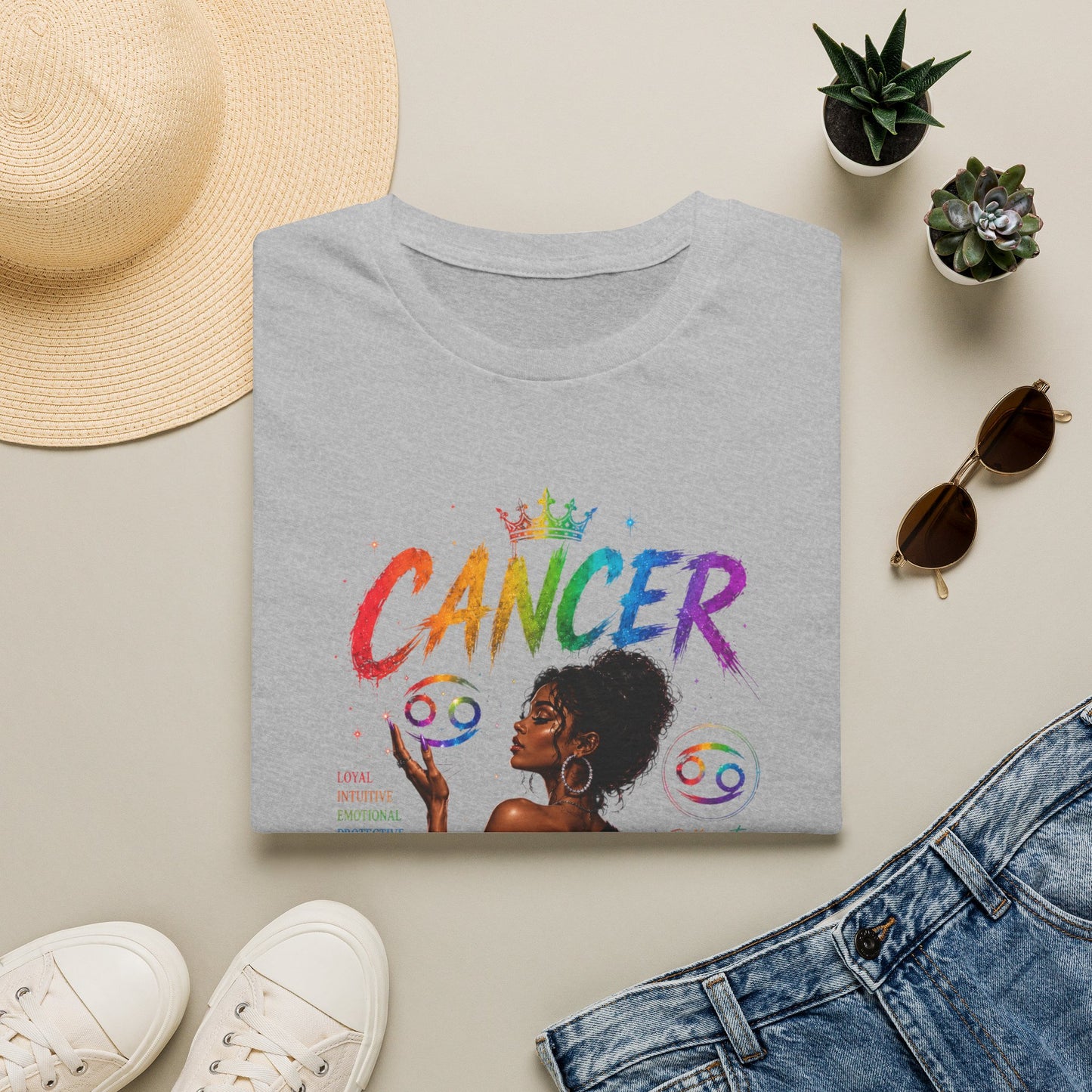 Cancer Zodiac T-Shirt — Rainbow Astrology Sign with Silhouette