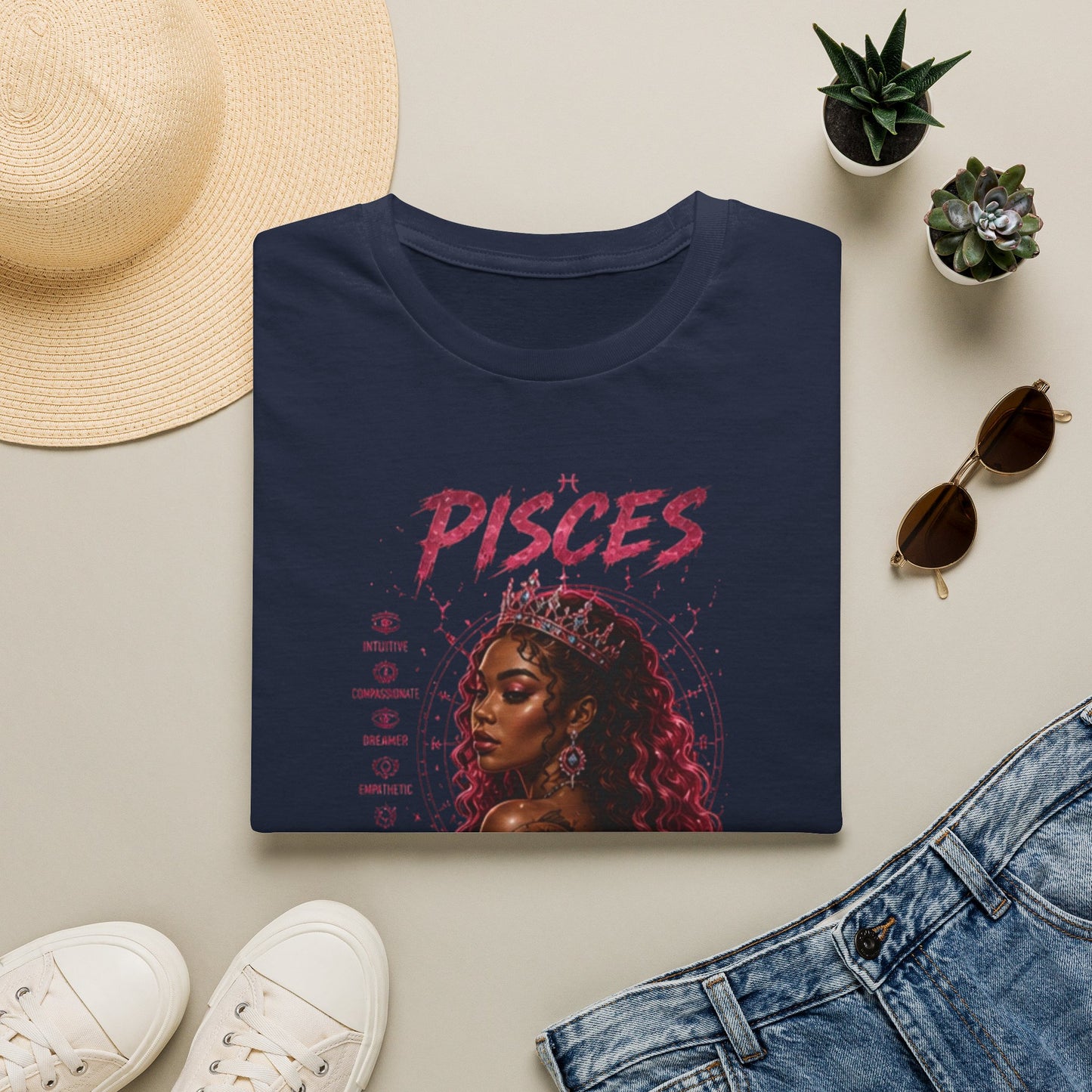 Pisces Zodiac T-Shirt — Afrocentric 'Pisces' Portrait Tee
