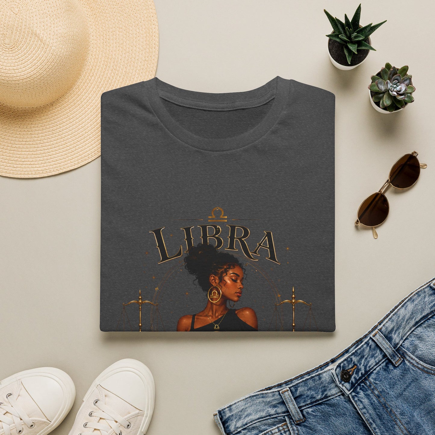 Libra Wolf T‑Shirt — Zodiac Astrology Tee with 'Loyal Heart' Design
