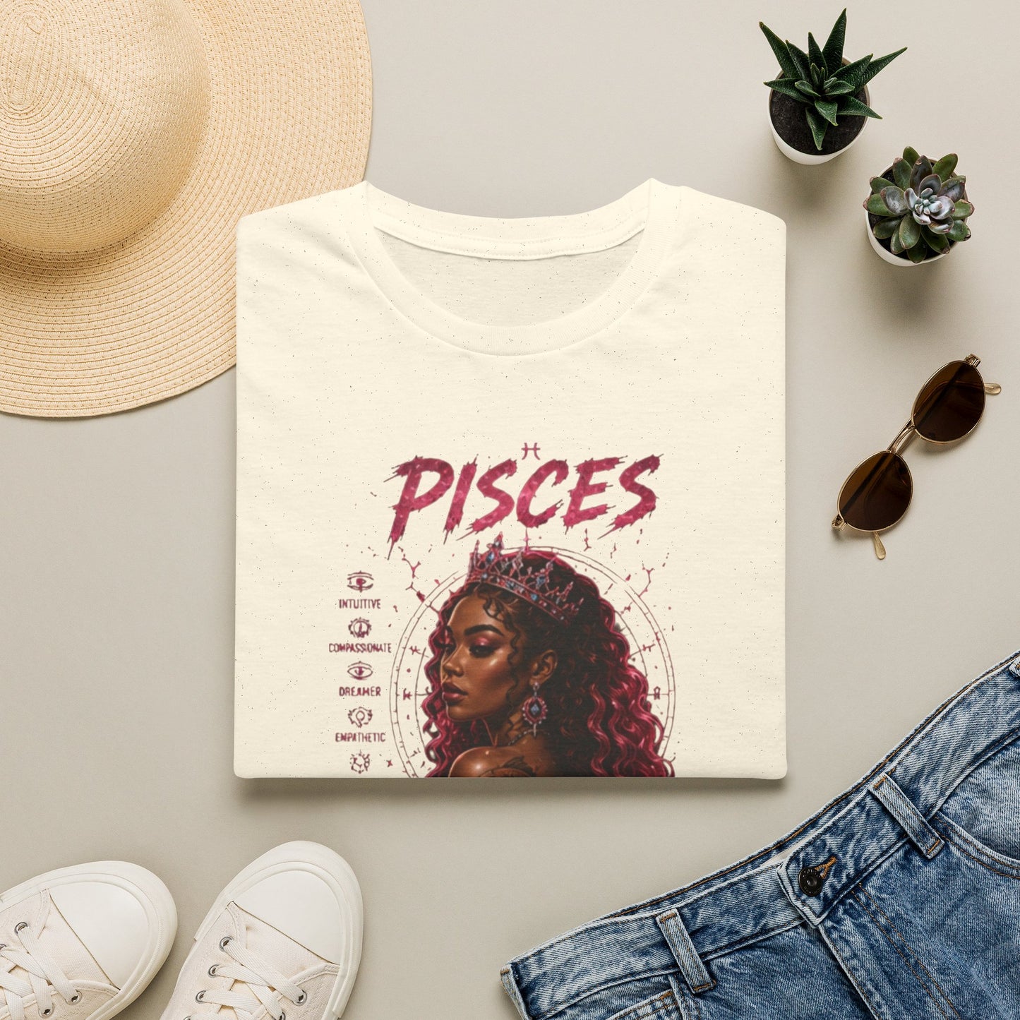 Pisces Zodiac T-Shirt — Afrocentric 'Pisces' Portrait Tee