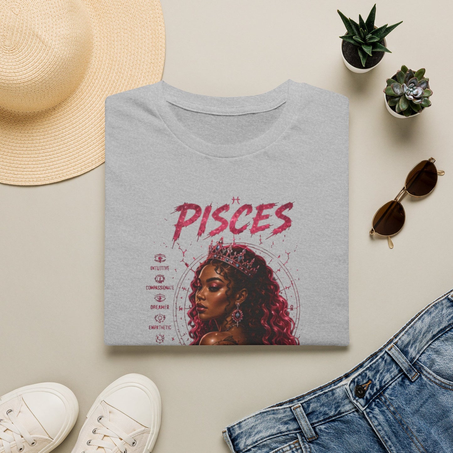 Pisces Zodiac T-Shirt — Afrocentric 'Pisces' Portrait Tee