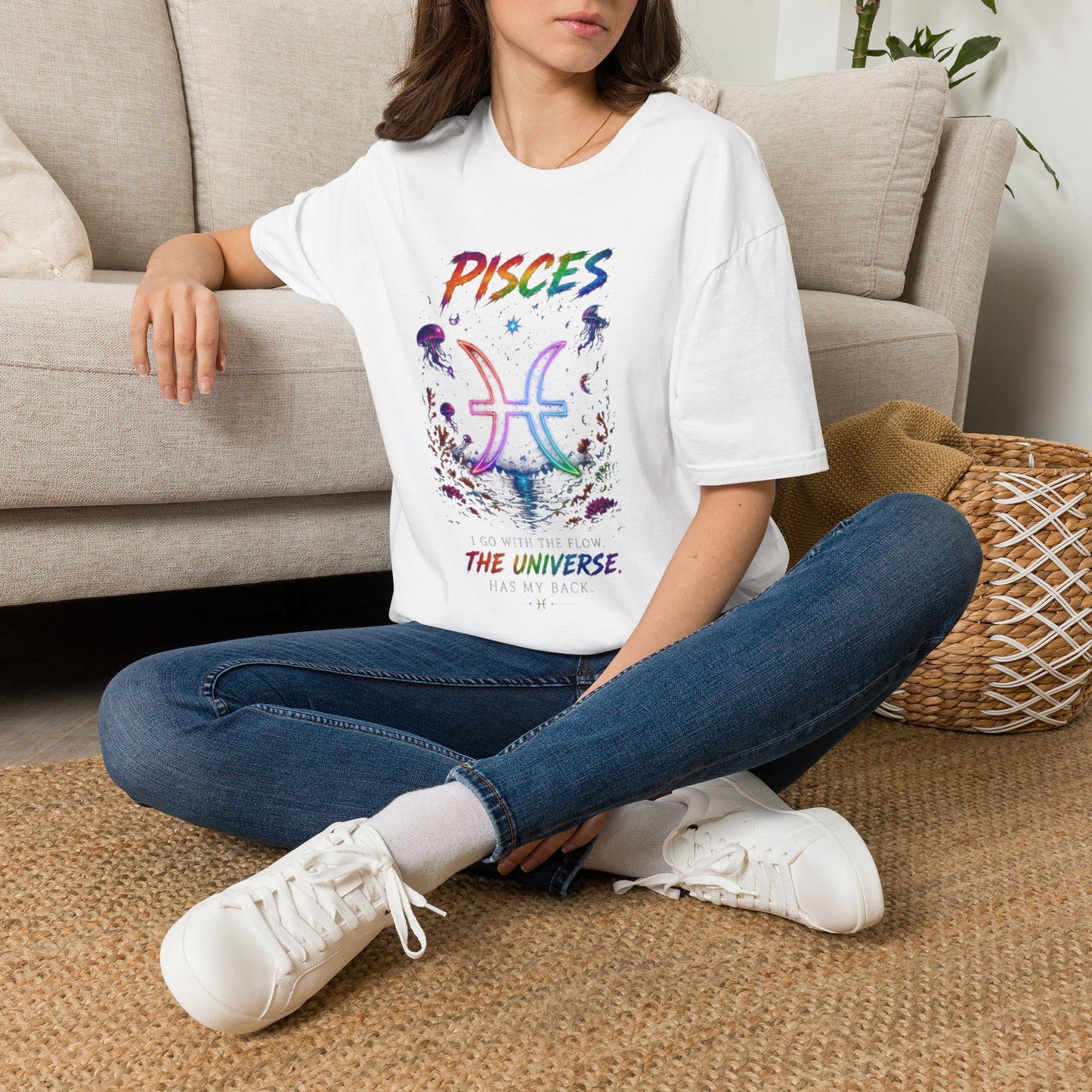 Pisces Zodiac T-Shirt — Rainbow Cosmic Fish Astrology Tee