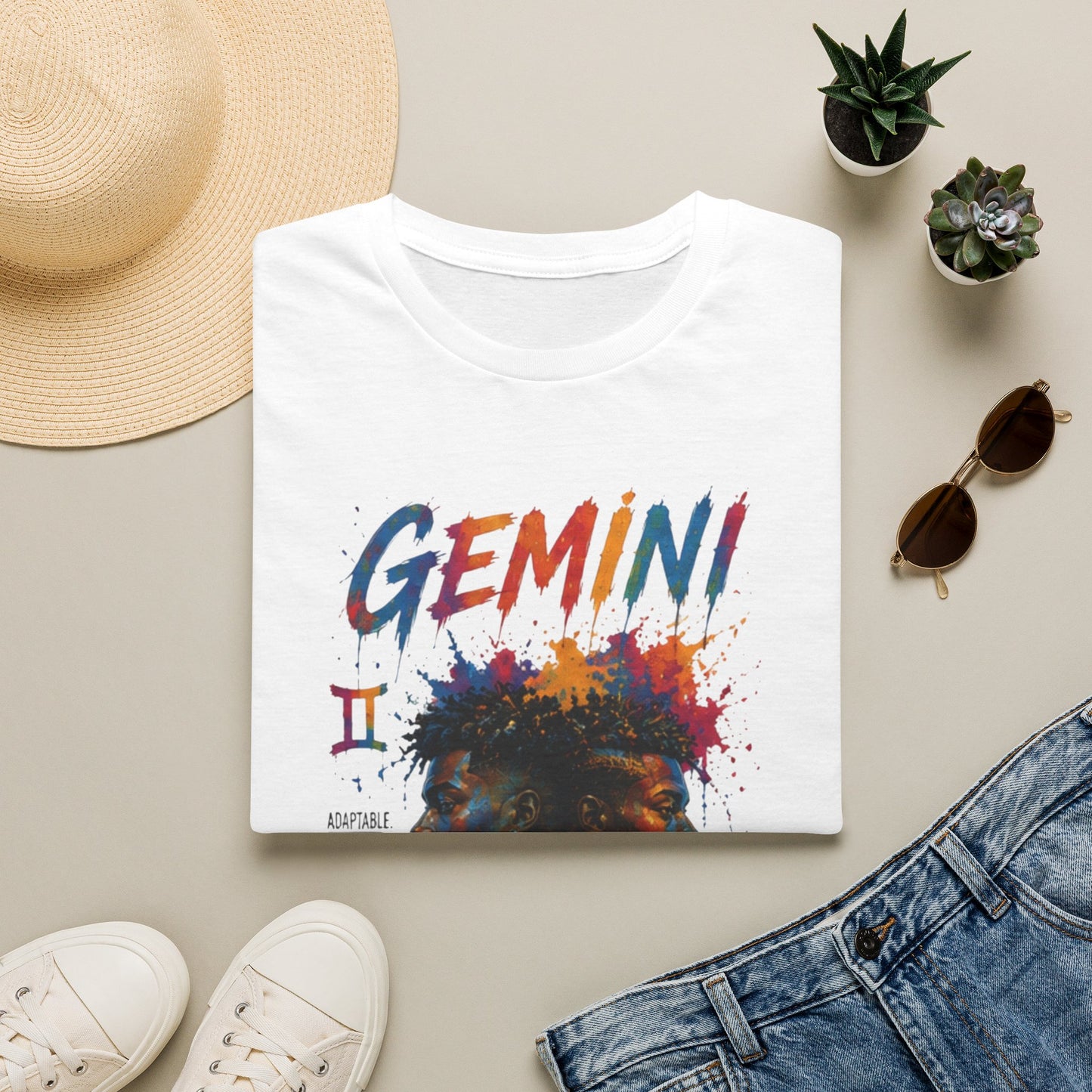 Gemini Zodiac T‑Shirt — Colorful Twin Silhouette Astrology Tee