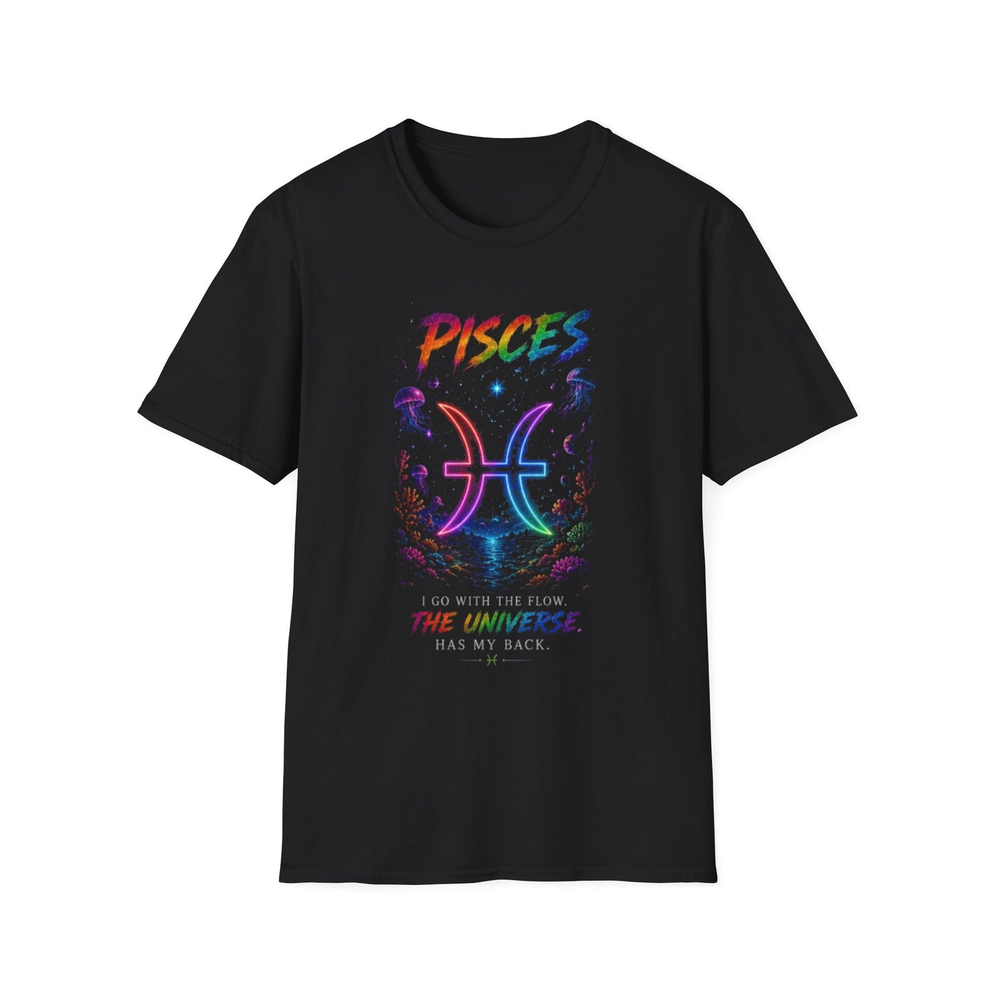 Pisces Zodiac T-Shirt — Rainbow Cosmic Fish Astrology Tee