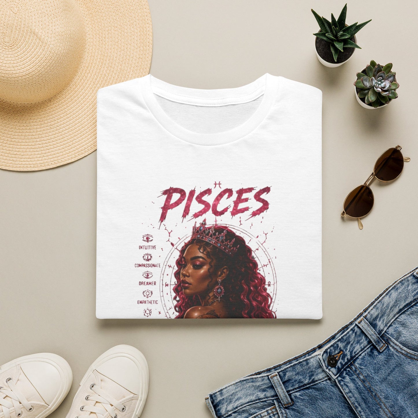Pisces Zodiac T-Shirt — Afrocentric 'Pisces' Portrait Tee