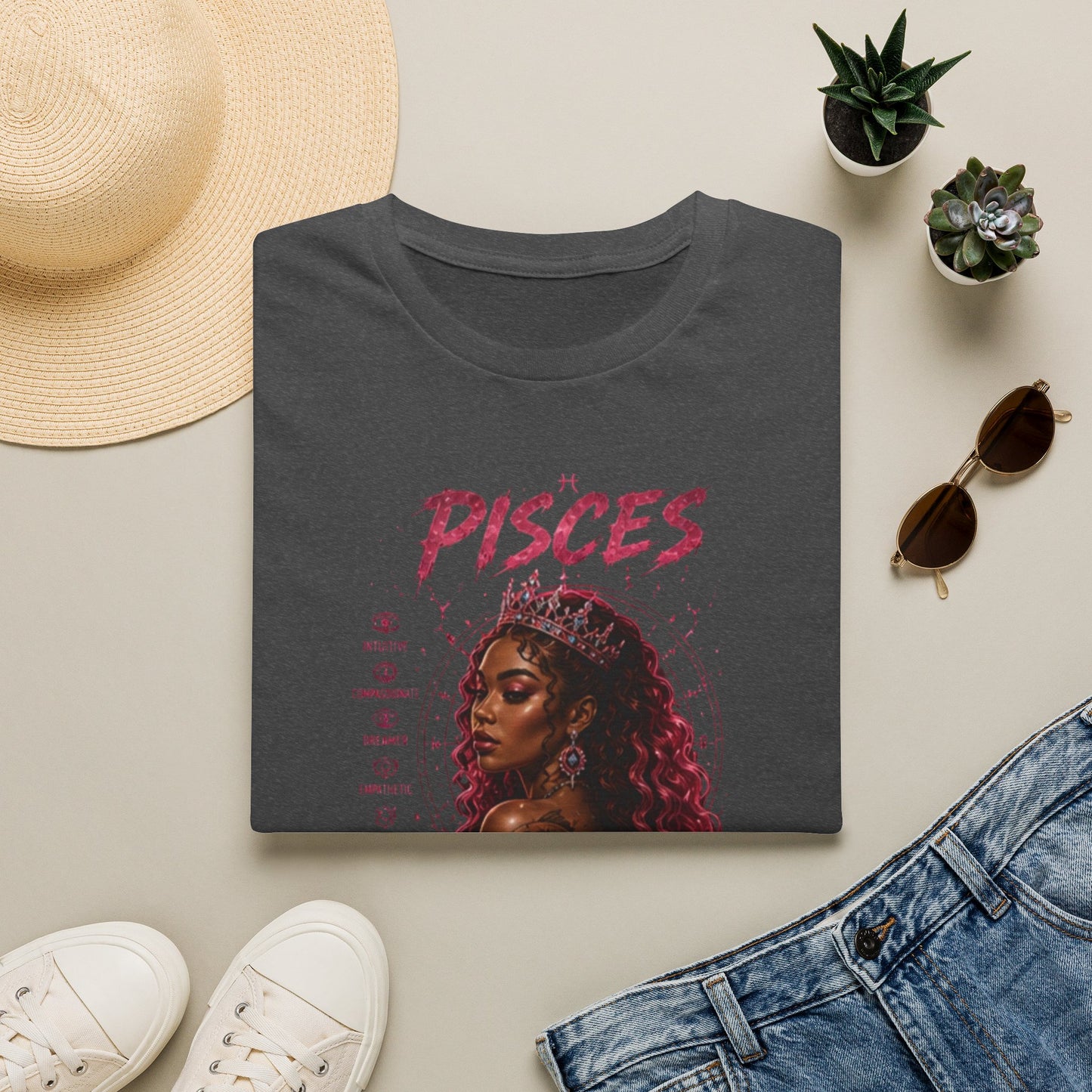 Pisces Zodiac T-Shirt — Afrocentric 'Pisces' Portrait Tee
