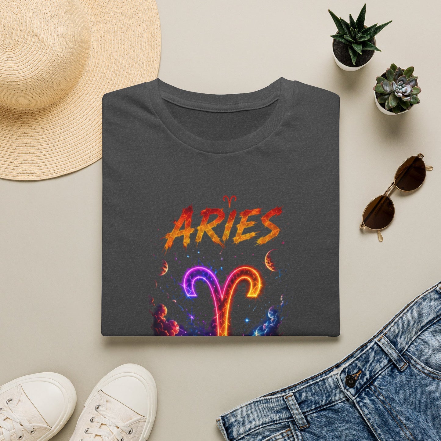 Aries Zodiac T-Shirt — Neon Aries Symbol Astrology Tee