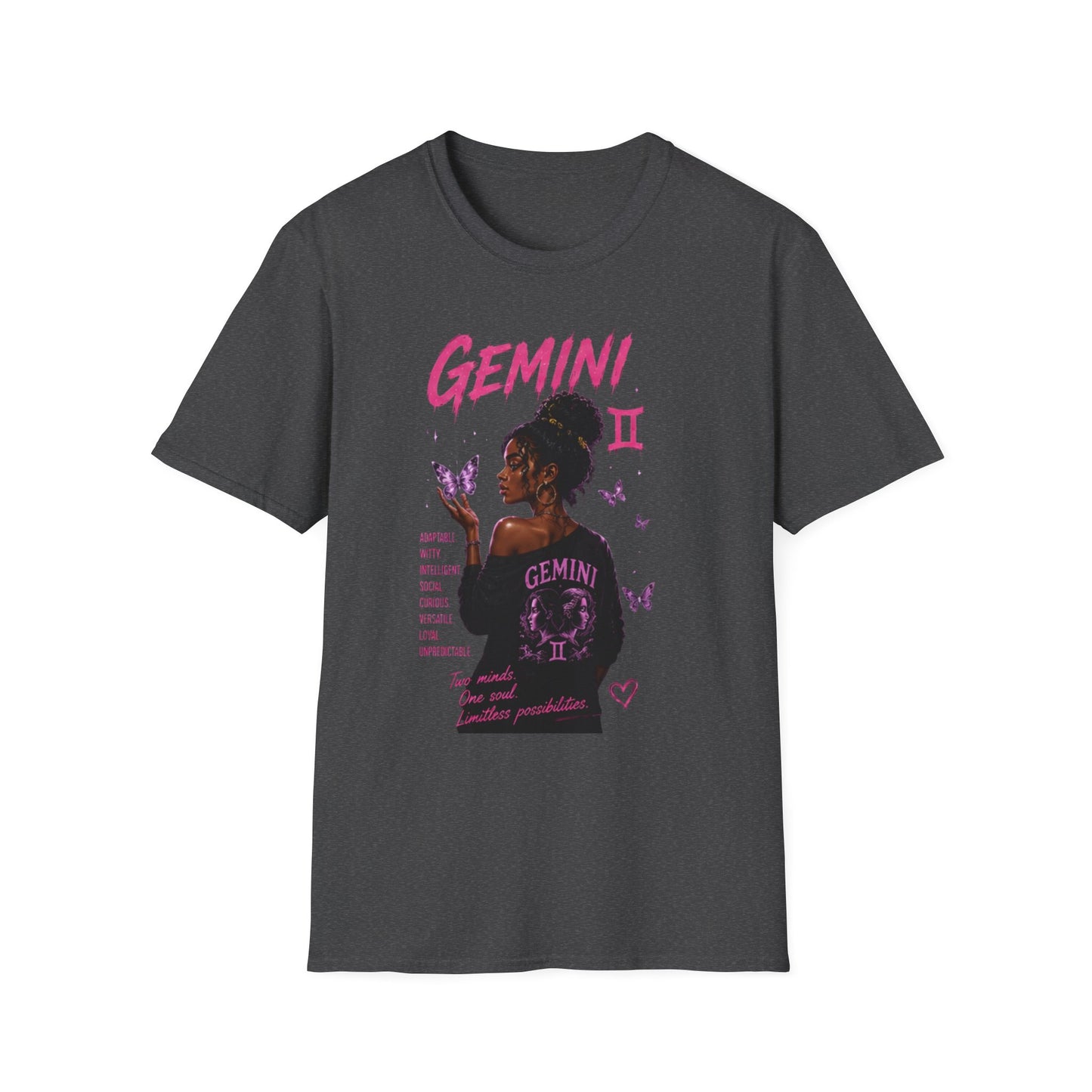 Gemini Zodiac T-Shirt — Black Girl Astrology Tee with Butterfly Art